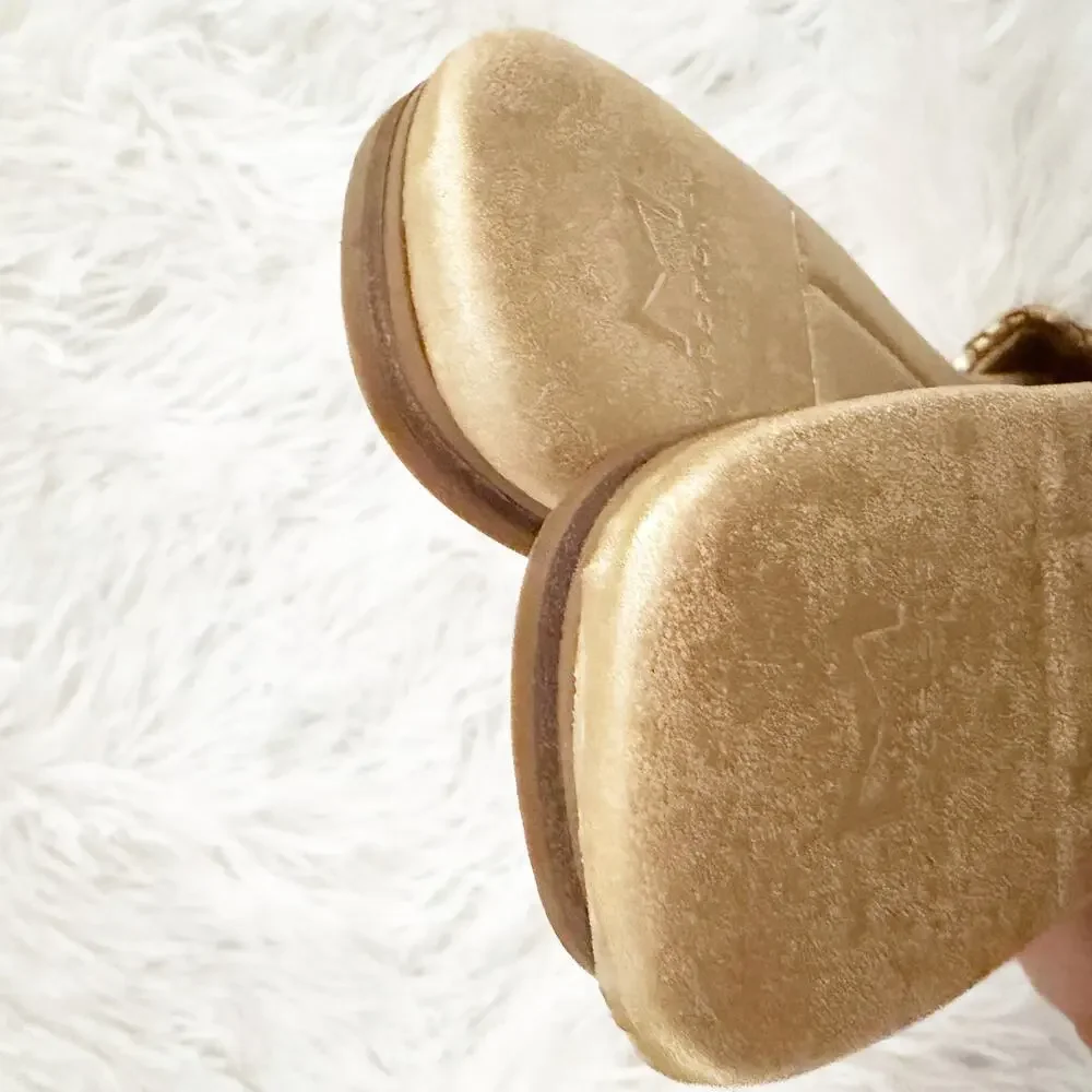 MARC FISHER |‎ Gold Woven Knot Slide Sandals Flat | Size 7.5